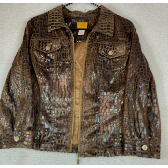 Ruby‎ Rd. Woman Black and Brown Zip Front Jacket Lightweight 3/4 Sleeves Size 14 - Picture 1 of 16